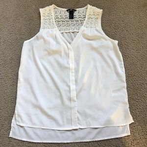 H&M silky white v-neck blouse with lace